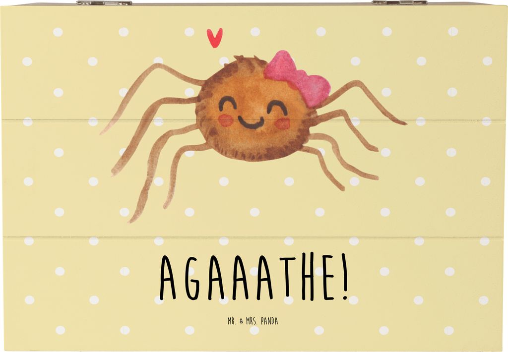 Mr. & Mrs. Panda Box Spinne Agathe Freude 22 x 15 cm - Gelb Pastell - Geschenk, Trend, Viraler Hit, Truhe, aus Holz, Beliebte, fotobox, Kiste, mit ...