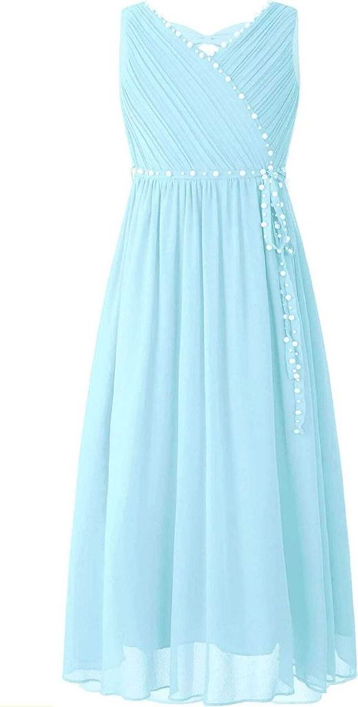 Mädchen Prinzessin Abendkleid Gr. 176 Cm Festlich Lang Blumenmädchenkleid Hochzeit Perlen Schleife Chiffonkleid