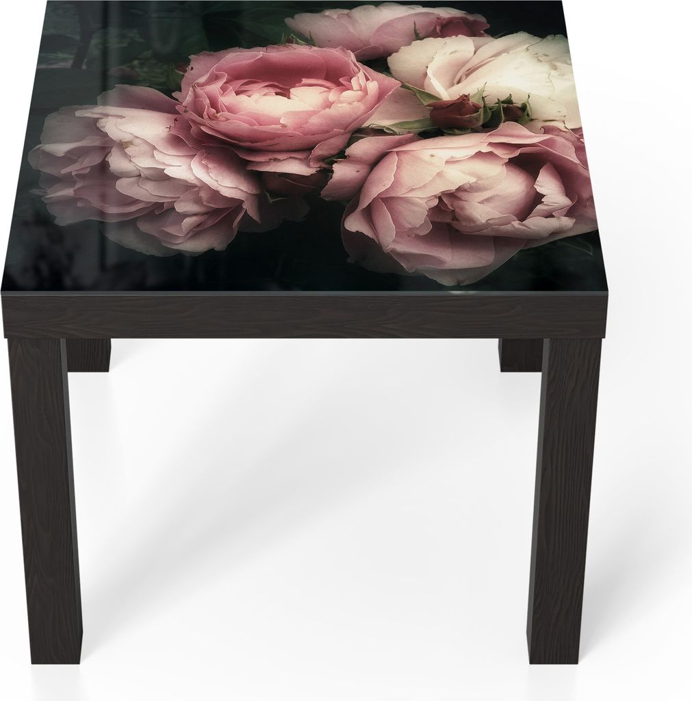 DEQORI Couchtisch 55x55 cm Schwarz 'Nostalgische Blüte' Glas Beistelltisch Glastisch modern