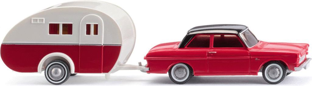 Wiking PKW Ford Taunus 12M mit Wohnwagen rot-weiß 020203 Produktbild 