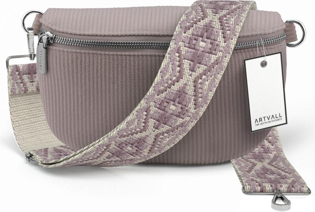 ARTVALL - Umhängetasche aus Cord, Klein mit verstellbarem Schultergurt, abnehmbares Taschenband, Crossbody Bag in Rosa