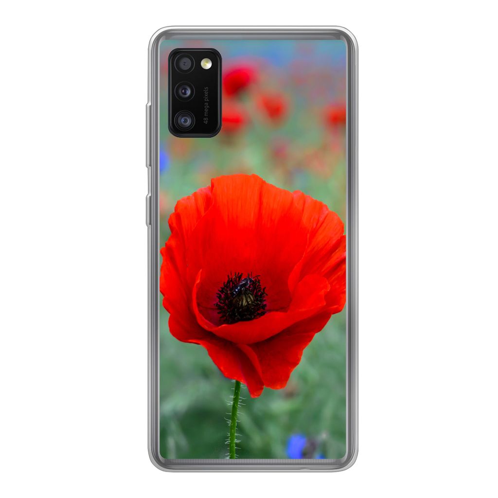 MuchoWow Handyhülle Schutzhülle Hülle für Samsung Galaxy A41 Lila und rote Mohnblumen auf einer Wiese Silikon Softcase Handy Hülle - Mobilte...