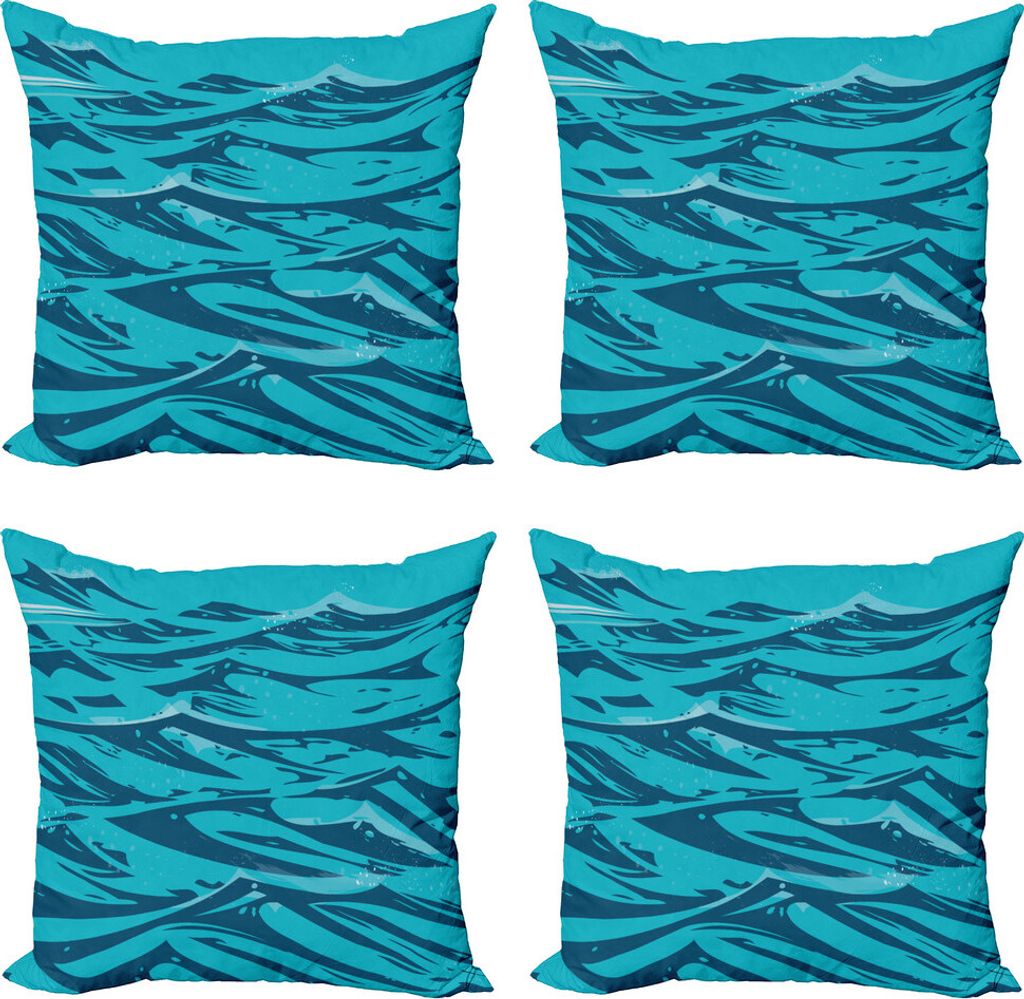 ABAKUHAUS Vintage Strand Kissenbezug Set (4 Stück), Zusammenfassungs-Wellen-Kunst, Moderner Doppelseitiger Digitaldruck, 50 cm x 50 cm, Petrol Bla...