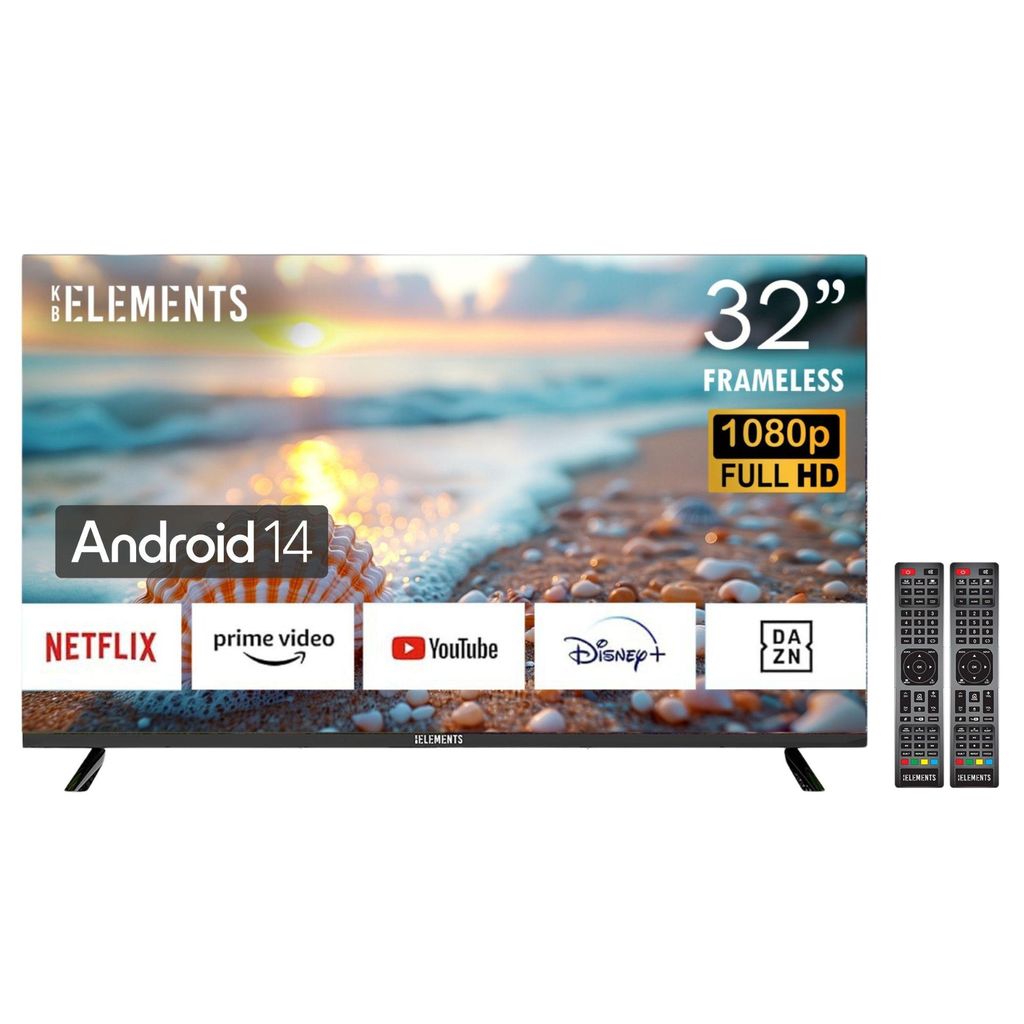 KB ELEMENTS 32 Zoll Smart Fernseher, LED TV, Android 14 (Flat, 32 Zoll / 81 cm, Full-HD, SMART TV)
