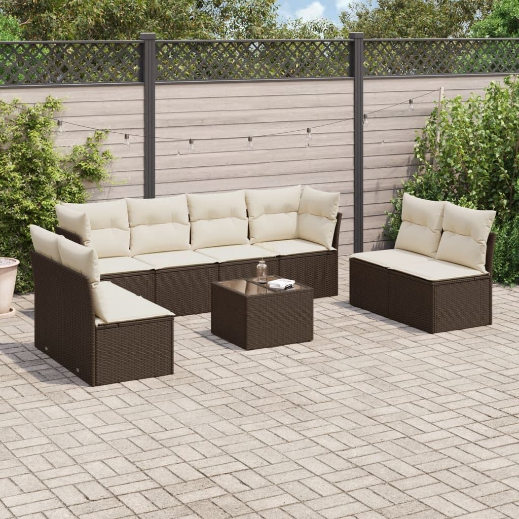 "Rabatt" 9-tlg. Garten-Sofagarnitur - mit sofa - mit Kissen Braun Poly Rattan - Lounge-Dining set CC9997
