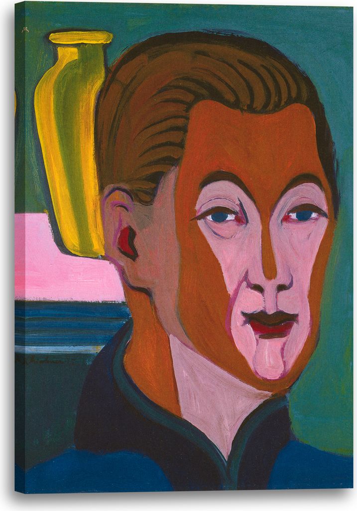 Leinwandbild (40x60cm): Ernst Ludwig Kirchner - Kopf des Malers (Selbstbildnis), echter Holz-Keilrahmen inkl. Aufhänger, handgefertigt in Deutschland