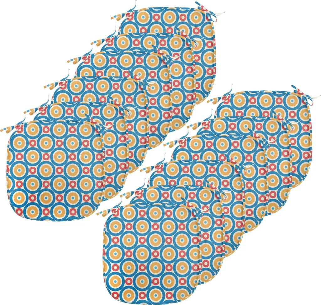 ABAKUHAUS Rivestimento retrò per sedie da sala da pranzo, grandi cerchi e pois, cuscino decorativo impermeabile con cinturini per sedie da cucina, 40 cm x 40 cm - confezione da 12, Marigold Scarlet Blue