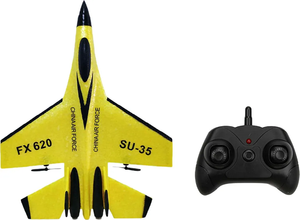 Avion RC jaune à gyroscope 3 axes avec batterie LED et 2 canaux 2,4G