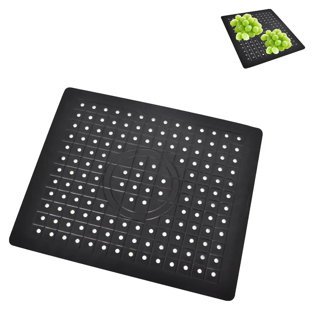 Tapis d'évier en silicone noir 31x26 cm antidérapant avec trou de vidage