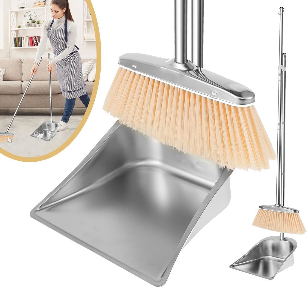 Besen und Kehrschaufel Set mit Langem Stiel 114 cm Produktbild 