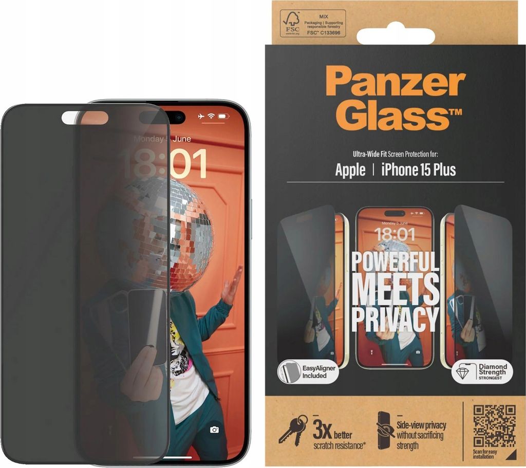 Szkło hartowane PanzerGlass Ultra-Wide Fit prywatyzujące z Zdjęcie produktu 