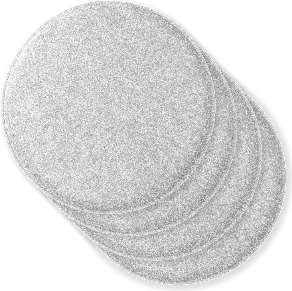 RUBBERNECK Auflagekissen Rutschfeste Filz Sitzkissen rund, 4er Set Stuhlkissen mit Antirutsch-Noppen, waschbar bei 30°, hellgrau