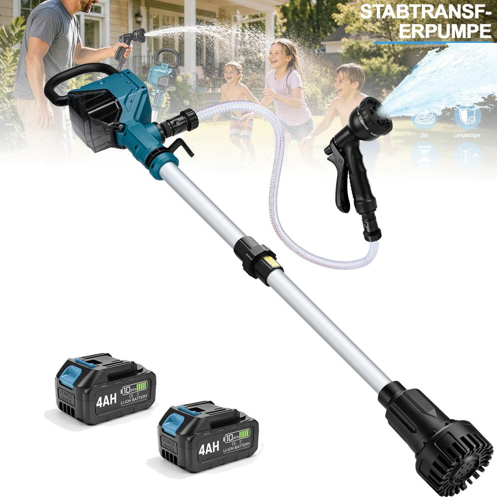 3600 L/h Akku Regenfasspumpe mit 2×4,0Ah 10m Förderhöhe Produktbild 