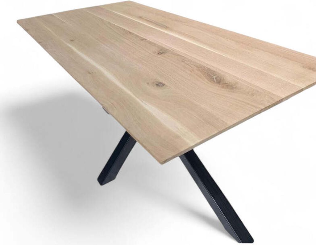 Massiver Eichentisch mit Schweizer Kante 180x100cm, gedrechselte Spinnenbeine in schwarz