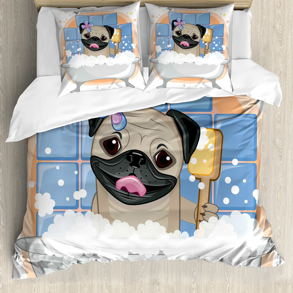Parure de lit motif chien pour chambre d'amis ou ado 200x200 cm Mops