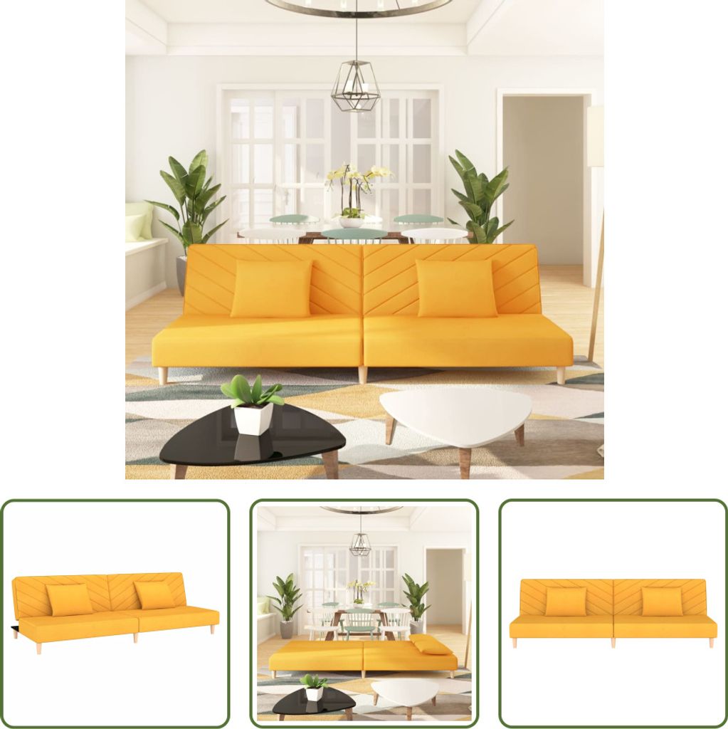 The Living Store Schlafsofa 2-Sitzer mit 2 Kissen Gelb Stoff