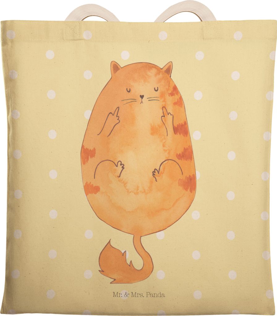 Mr. & Mrs. Panda Tote Bag Katze Mittelfinger - Gelb Pastell - Geschenk, Cats, Tasche, Tiger, Beutel, Cat, Genervt, Stoffbeutel, shopping, Stofftrag...