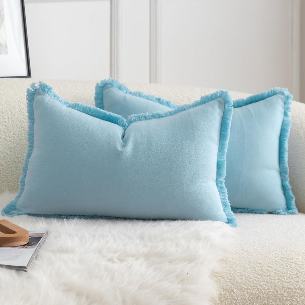 Set mit 2 neutralen Baumwollkissenbezügen mit Quasten, 30 x 50 cm. Dekorative Kissenbezüge im Boho-Stil, geeignet für Sofa, Schlafzimmer, Wohnzi...