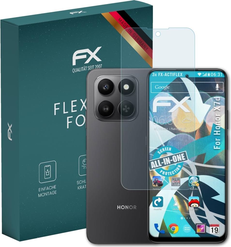 atFoliX FX-ActiFleX 3x Schutzfolie kompatibel mit Honor X7d Folie