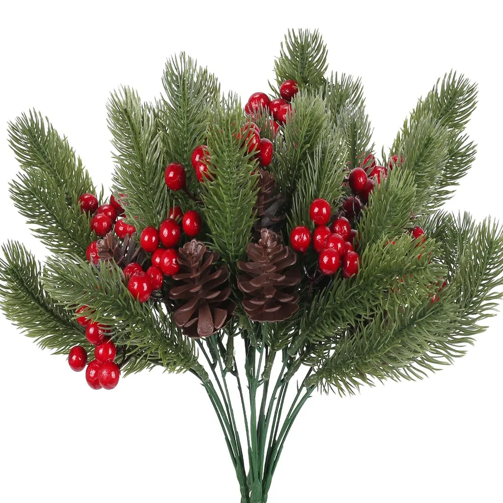 Tige de Sapin Artificielle avec Pommes de Pin et Baies Décoratives