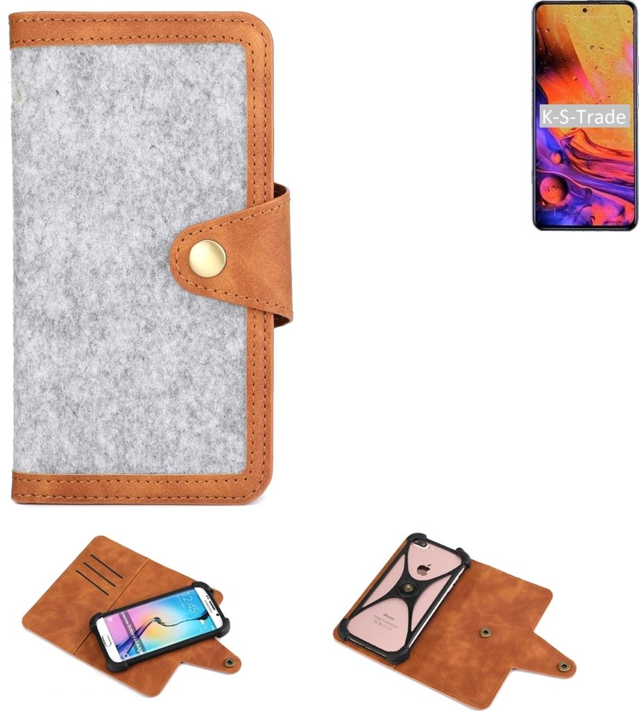 K-S-Trade Handyhülle kompatibel mit ZTE Axon 30 Pro Schutzhülle Filz-Hülle Kunst-Leder hellgrau braun (1x)