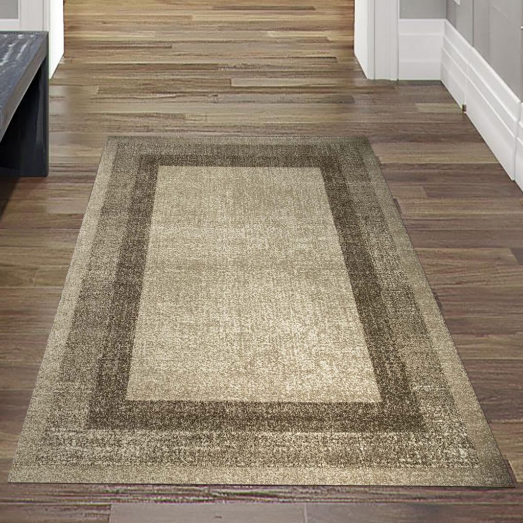Wohnzimmerteppich Designer vintage kurzflor Modern seitlich gekettelt in beige braun Größe - 120 x 170 cm