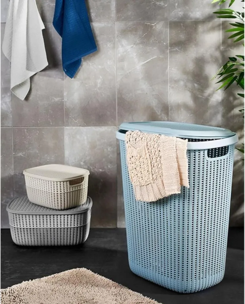 Panier à linge keeeper Arne 57L bleu anti-odeur avec design aéré - 3