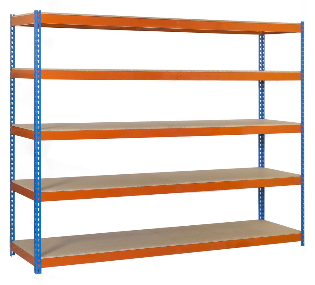 Etagère Sans Vis Ecoforte 1504-5, Spanplatte, 3000, Blau/Orange/Holz, 3000x1500x450 - Simonrack