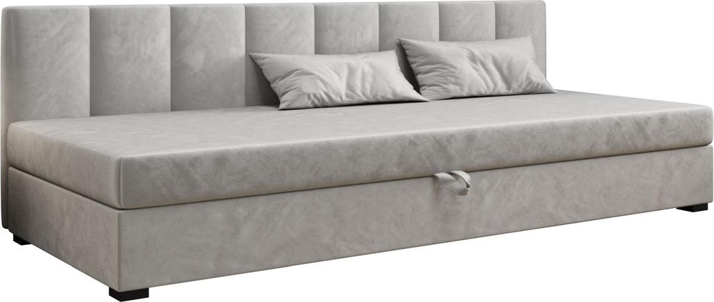 AURA SOFA Boxspringbett ZIKA BIZ 100x195 Komplett-Set mit Bonell Matratze, Polsterbett mit Bettkästen - Grau, MONOLITH 84