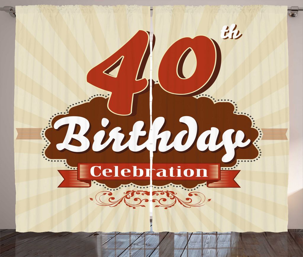 ABAKUHAUS 40. Geburtstag Rustikaler Gardine, Vintage Retro Punkte, Schlafzimmer Kräuselband Vorhang mit Schlaufen und Haken, 280 x 225 cm, Zimt Or...