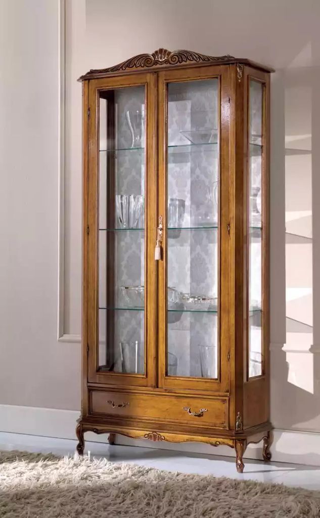 Glasvitrine Schränke braunem Holz Klassische Möbel Vitrine Schrank
