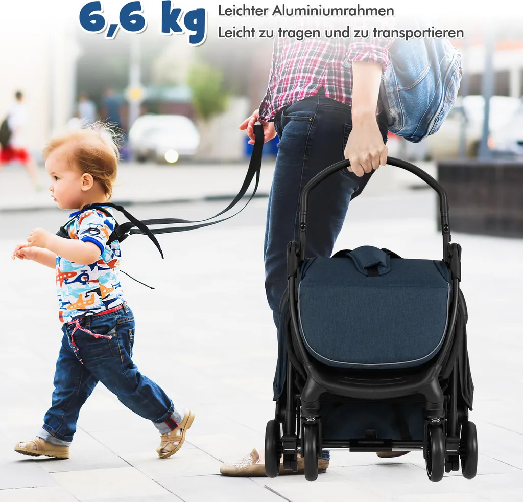 Poussette Enfant Légère avec Dossier Réglable et Repose-pieds - Bleu
