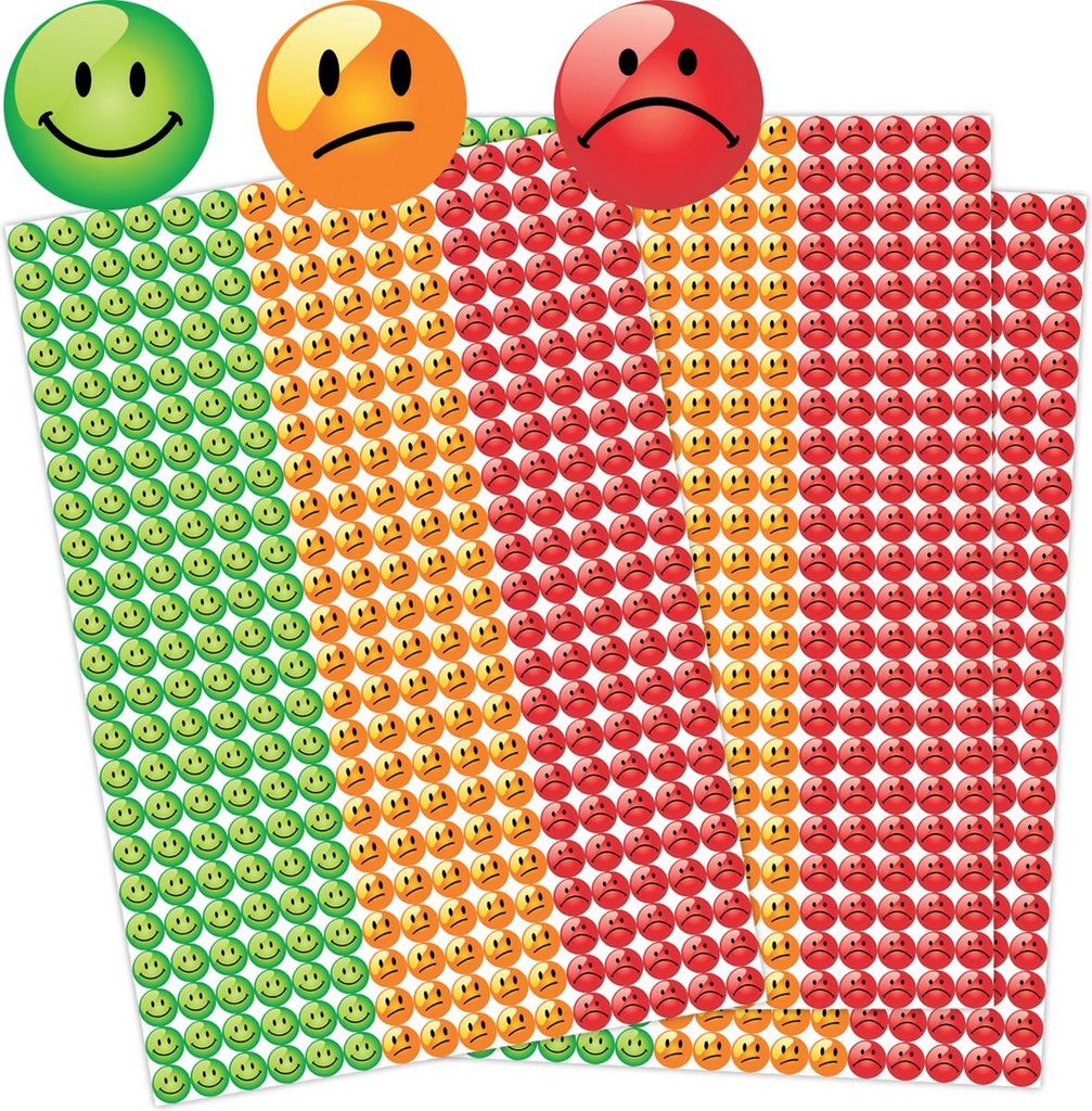 Smiley Belohnungsaufkleber - 1104 Aufkleber - Grün, Orange, Rot - Positives Erziehen - Stickerbogen - Emoticon - Emotionale Gesundheit - Kinderaufk