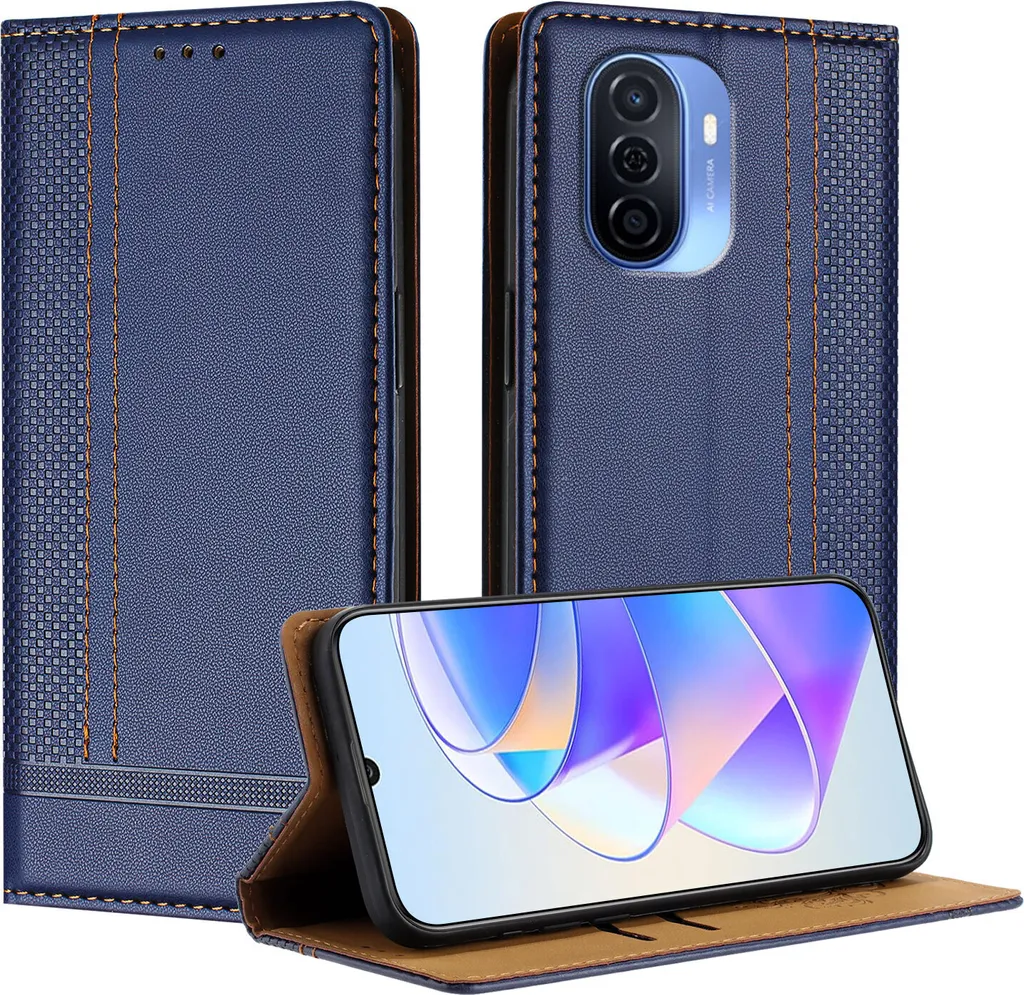 Custodia a Libro Huawei Nova Y70 Blu Pelle Sintetica Professionale