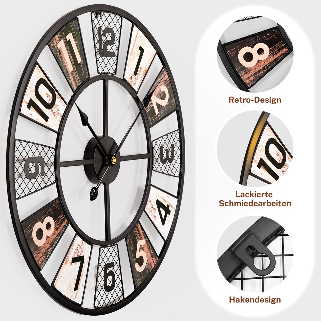 YorbayWanduhr Große  60cm Wohnzimmer  Modern  Wanduhr Rund Produktbild 4