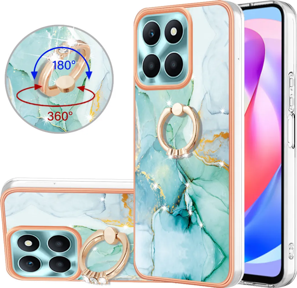 Custodia Marmo Honor X6a: Cover Silicone TPU con Anello Caffè