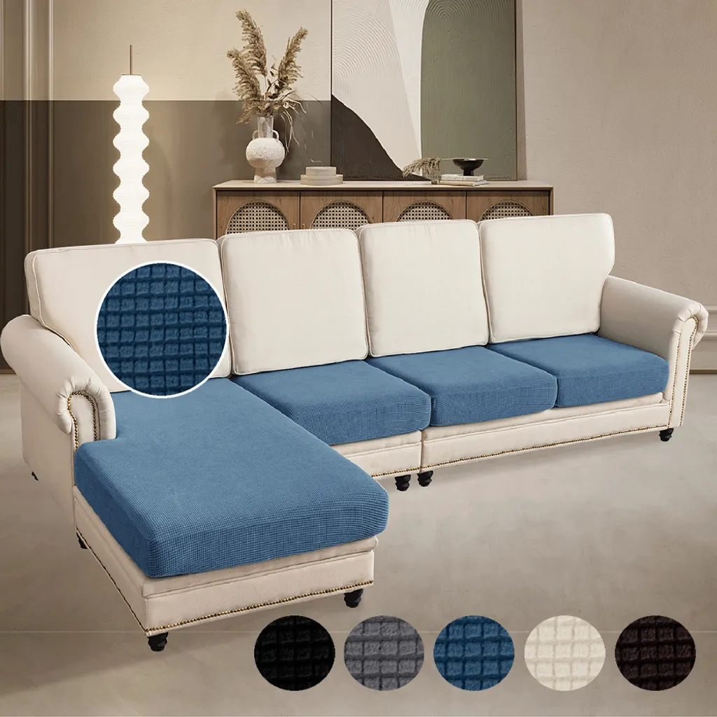 Fodera Divano a L Jacquard Blu 3 Posti con Copricuscini Elastici