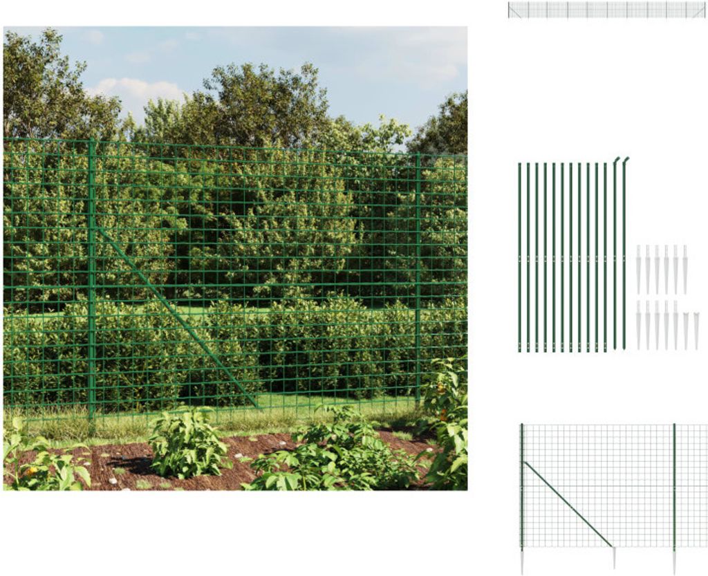 vidaXL Maschendrahtzaun mit Bodenhülsen Grün 2,2x25 m - Zaunfelder