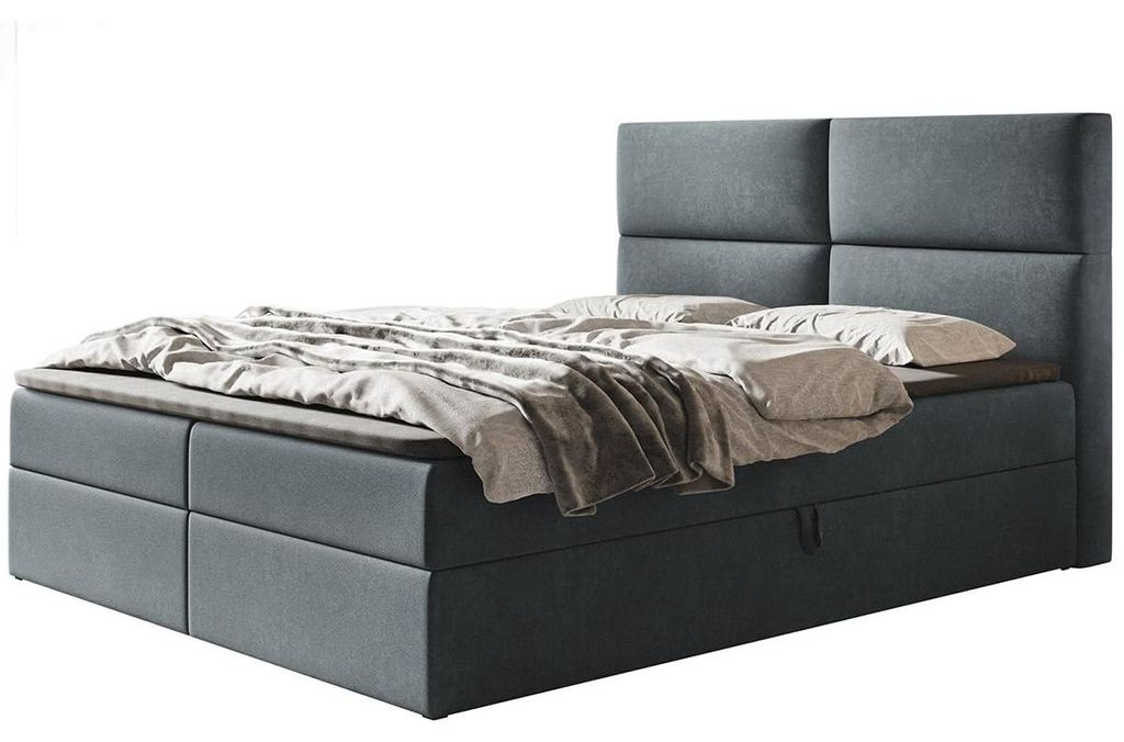 Boxspringbett Lizbona 180x200 mit Stauraum und Bonell-Matratze, Dunkelgrau