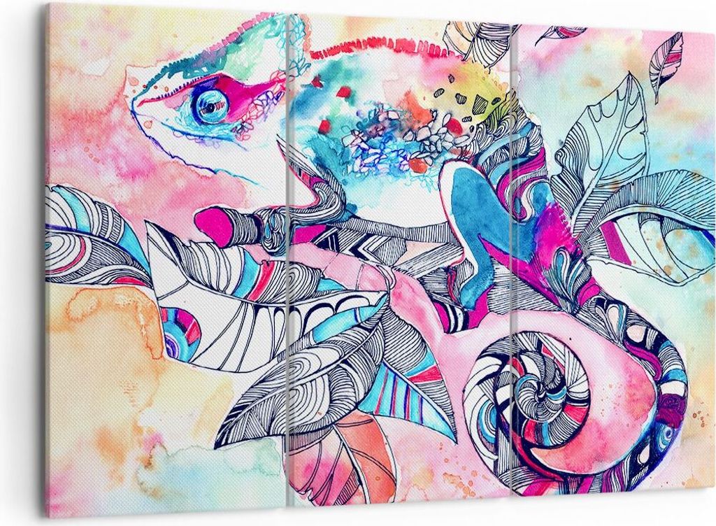 Bild auf Leinwand - Leinwandbild - Chamäleon Tierwelt Zweig - 105x70cm - Wand Bild - Wanddeko - Leinwanddruck - Bilder - Kunstdruck - Wanddekorati...
