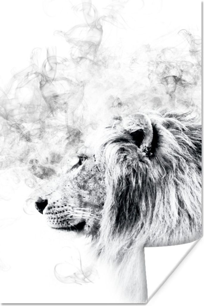 MuchoWow Poster Löwe - Rauch - Schwarz - Weiß 120x180 cm - Kunstposter