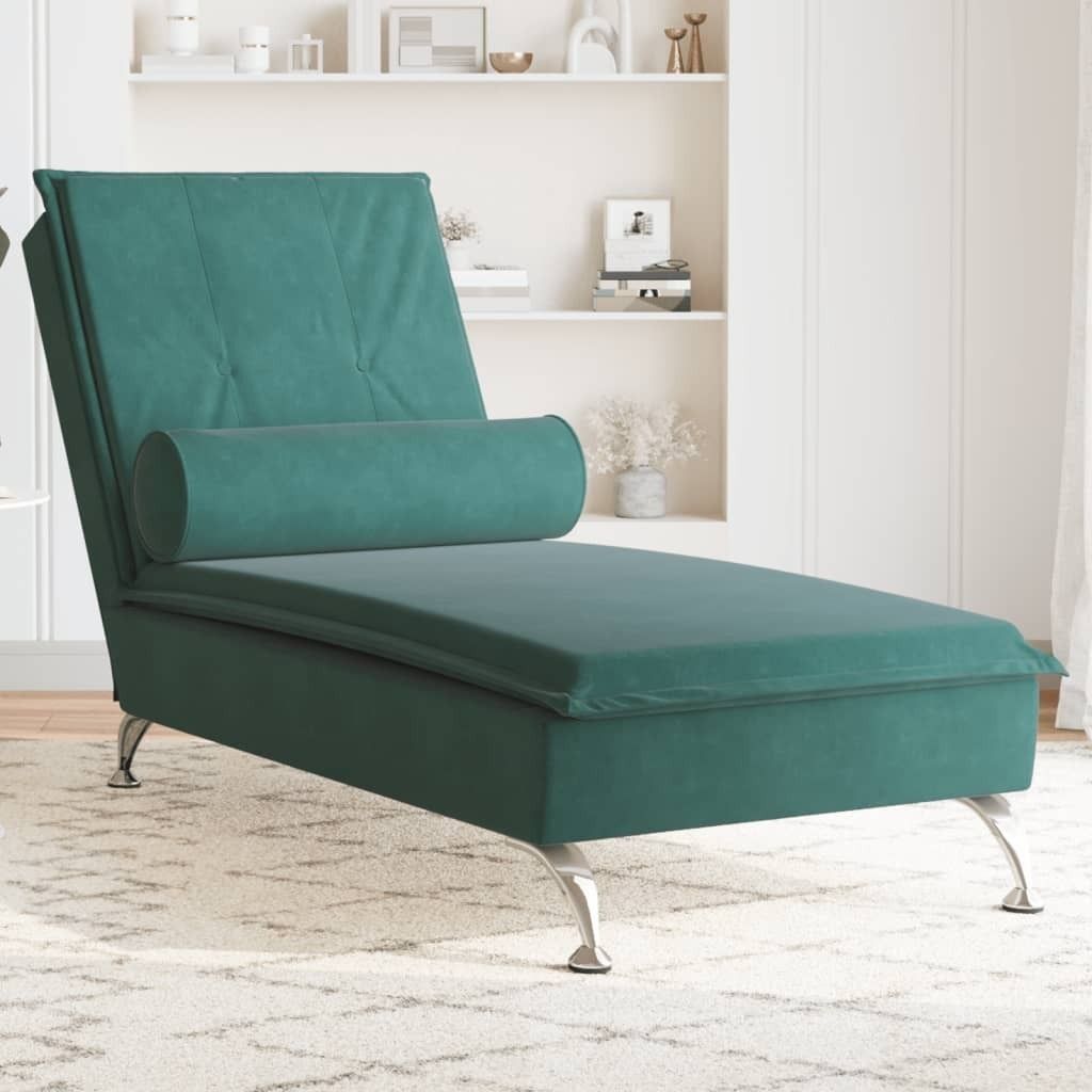 "WINTER SALE"Massage-Chaiselongue mit Nackenrolle Dunkelgrün Samt - 136,5x56x75cm NEU864613 - Recamieren