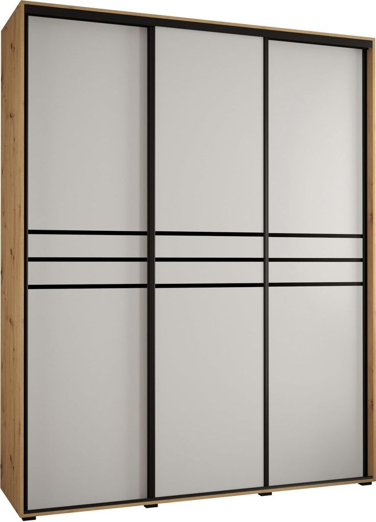 MEBLE KRYSPOL Davos 10 Schrank, drei Türen - 235,2x190x60 cm - Artisan Weiß Schwarz