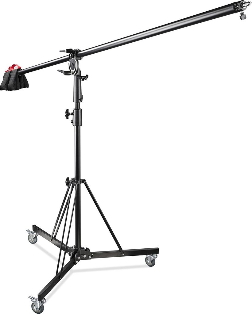 Walimex pro Galgenstativ mit Rollen und Gegengewicht Schwarz, höhenverstellbares Dreibeinstativ 140-450 cm, Kamerastativ mit 290 cm Auslegearm dre...