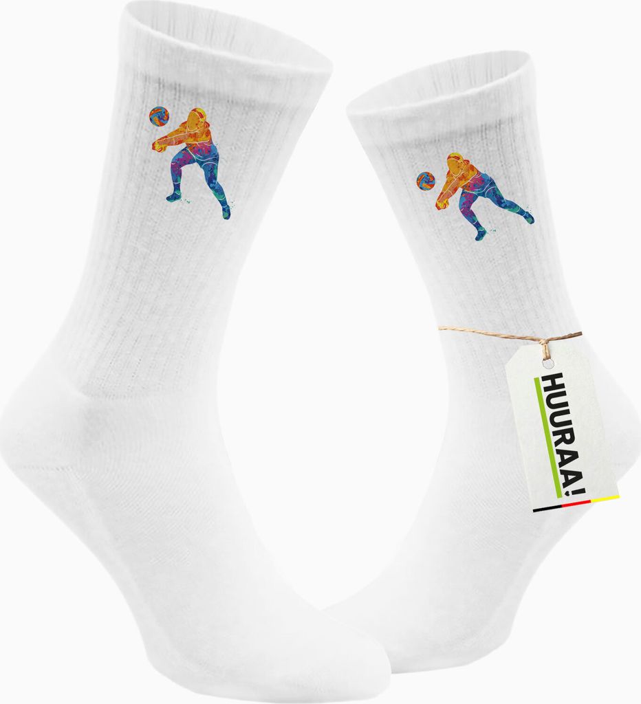 Huuraa Unisex Socken Volleyballerin bunte Silhouette 42/46 White Baumwolle Tennissocken Geschenkidee