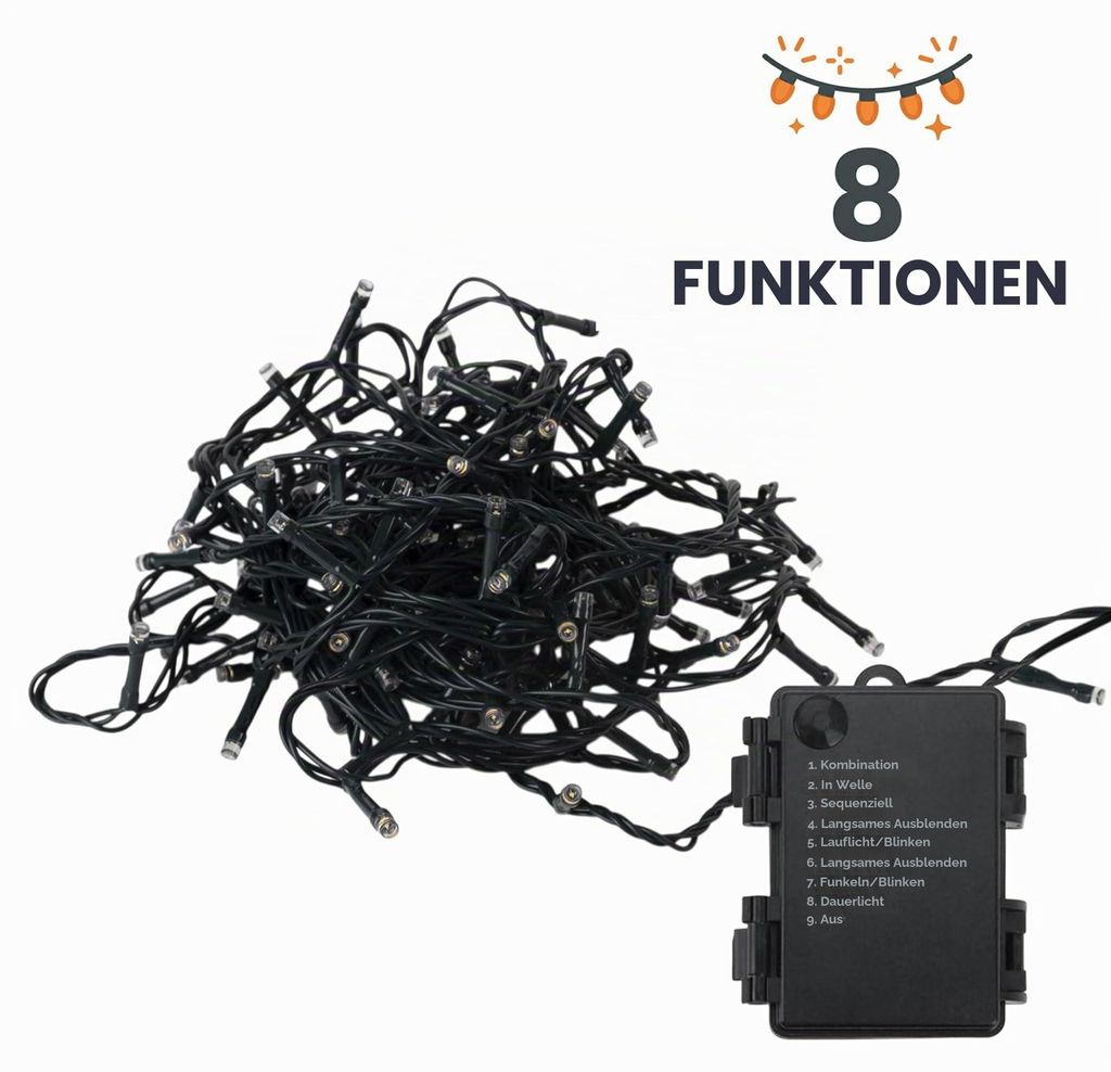 LED Lichterkette 120 LED warmweiß 9 m mit Timer - Produktbild 