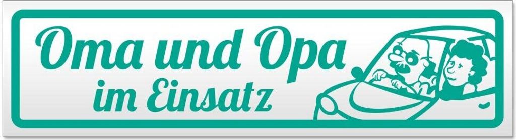 Kiwistar - Autoaufkleber - Türkis - 60 x 16 cm - Oma und Opa im Einsatz V2 - Hinweis Aufkleber Sticker für Auto, Kfz, Fahrrad, PKW, LKW