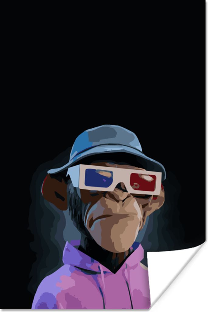 MuchoWow Poster Gemälde - Affe - Brille - Hut - Ölfarbe 60x90 cm - Wanddekoration