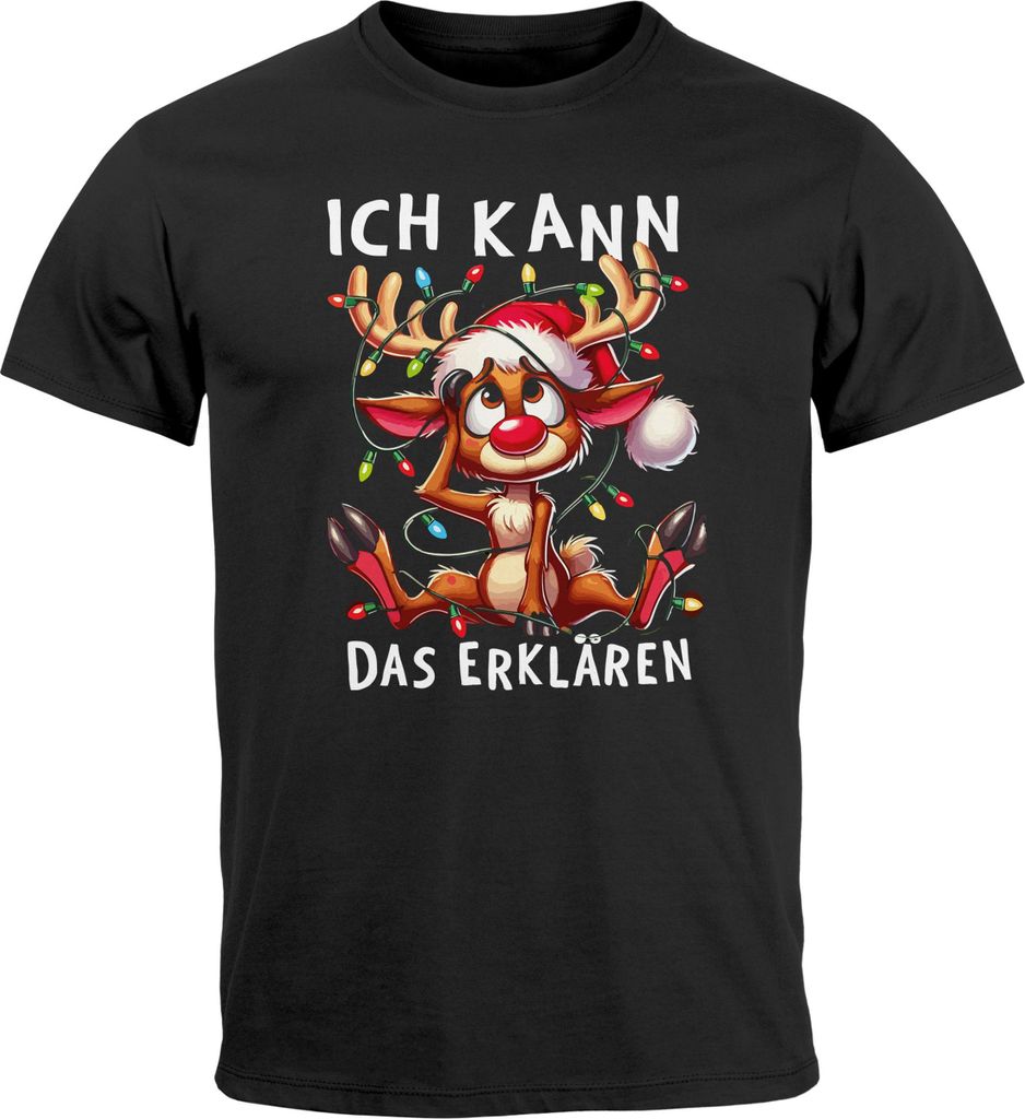 Herren T-Shirt Weihnachten Elch Rentier Lichterkette Ich kann das erklären Spruch lustig XMAS Moonworks