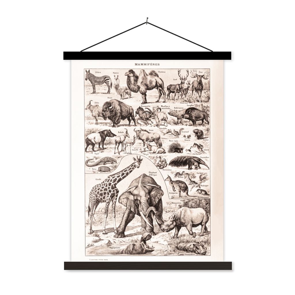MuchoWow Textilposter Tiere - Elefant - Schwarz - Weiß 120x160 cm mit schwarzem Rahmen - Magnetischer